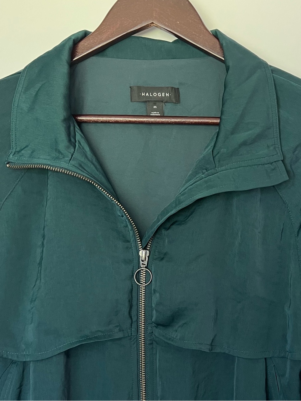Halogen Emerald Green Flared Bell Sleeve Zip Utility Windbreaker Womens Jacket M - Picture 3 of 5